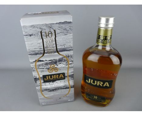Boxed Jura bottle of ten year old single malt Scotch whisky