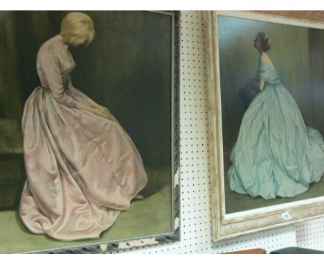 Two classical prints - ladies, initialled 'J P L' and dated 1963 and 1969, both approx 59 x 49 cms