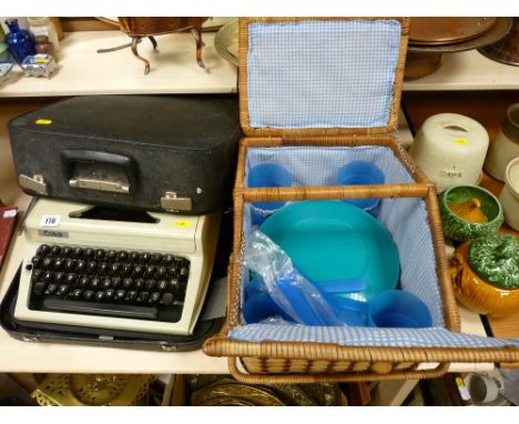 Cased vintage Erika cased typewriter and a picnic hamper