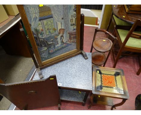 Two tier occasional table, cakestand, firescreen etc