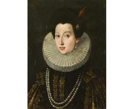 Florentine School, early 17th Century  Portrait of a lady, head and shoulders, in a white ruff, embroidered dress and with a 