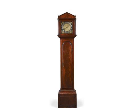 An 18th century 30hour clock chiming on eight bells, the 11inch (28cm) square dial with single hand, cherub mask spandrels, e