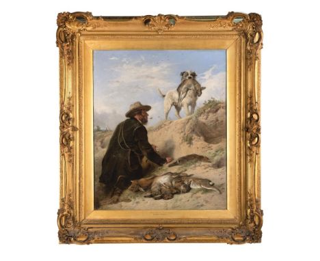 Richard Ansdell, RA (British, 1815-1885) Ferreting on Bytham Sands, Suffolk signed lower right with initials "RA 1863" oil on