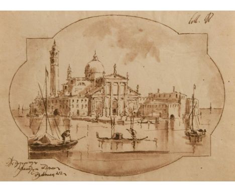 The Maestro del Ricciolo (20th Century)A pair of views of Venice in shaped cartouches, to include San Giorgio Maggiore, and a