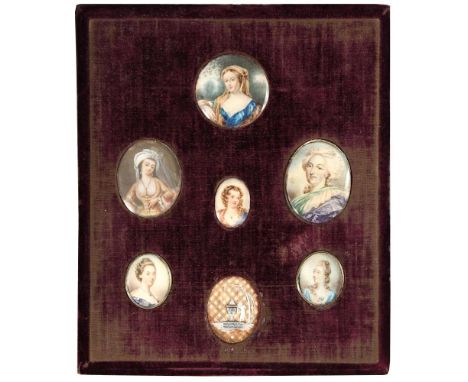 French School, late 18th-early 19th Century  A collection of six portrait miniatures of ladies, some in exotic costume togeth