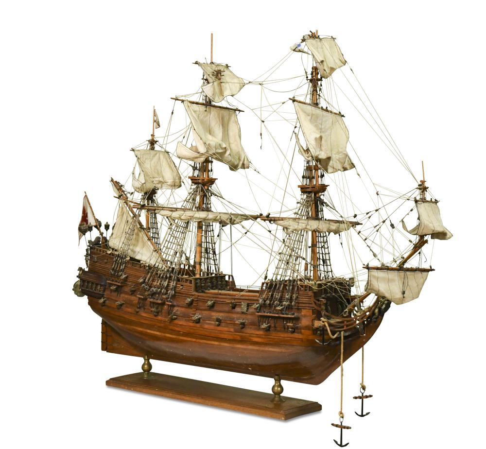 A wooden scale model of the Sovereign of the Seas, the three-masted ...