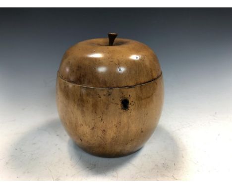 A 19th century fruitwood tea caddy in the form of an apple, with carved stalk 13cm (5in)  