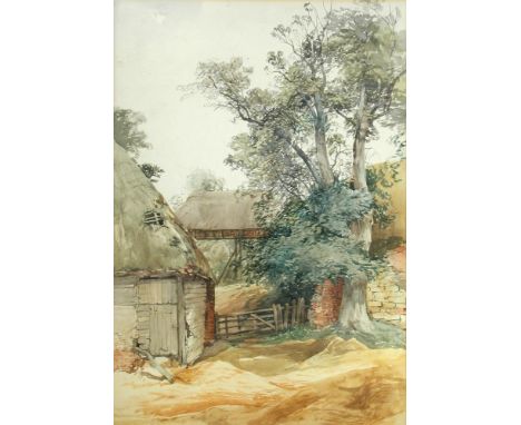 John Middleton (British, 1827-1856) Farmyard gate watercolour 46 x 32cm (18 x 12in)  