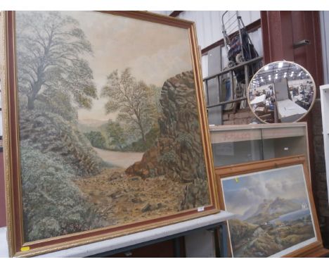 Signed print and large oil on board