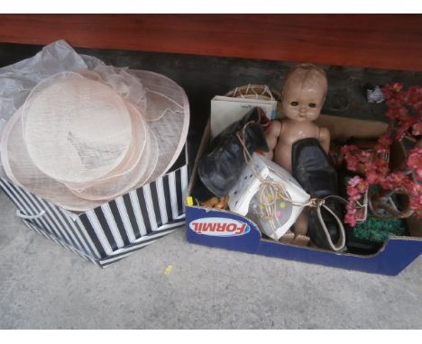 2 boxes inc vintage hats and doll