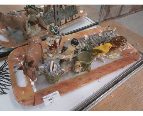 Tray inc Goebel, vintage figurines and Beswick Donkey  A/F