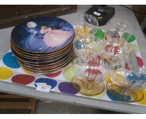 Tray inc vintage dessert dishes and "The magic of Cinderella " collectable plates