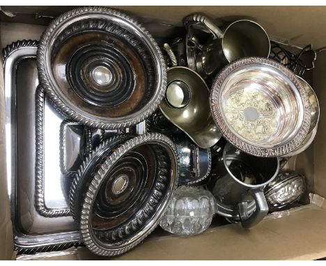 A collection of various plated ware including pair of bottle coasters, a single coaster, vegetable tureen and cover, hors d'o