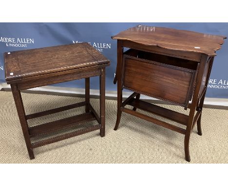 An Edwardian walnut dropside tea table with shaped top on square supports to splayed feet, 54cm wide x 36cm deep x 67cm high,