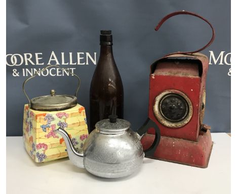 Three boxes of sundry items to include a chimney cowl, vintage typewriter, assorted decorative mid 20th Century china, a Scan