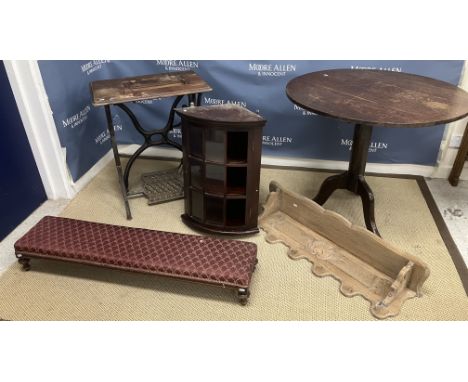 A Victorian mahogany framed long footstool on turned fluted and studded design legs, 25.5cm wide x 116cm long x 18cm high tog