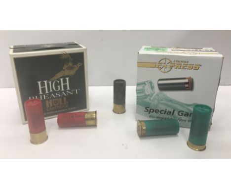 Two boxes of various cartridges including five boxes of 25 Hull Cartridge High Pheasant 30g 6 shot cartridges, plastic wad, f