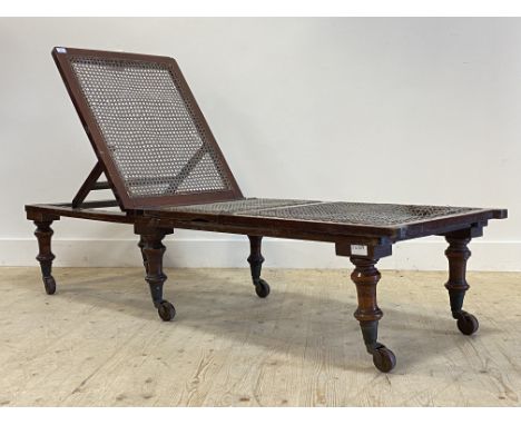 A late 19th century mahogany framed campaign day bed, with ivorine label inscribed Leveson, Liverpool Manchester and leeds. m