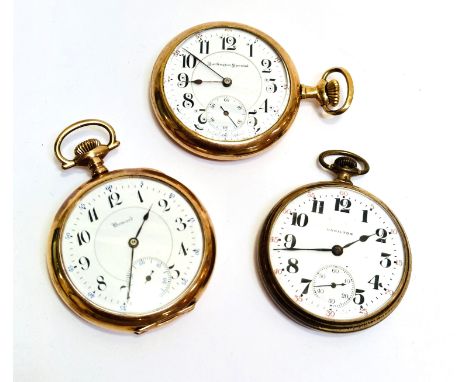 An American Howard of Boston open face gilt metal pocket watch with enamel dial and Arabic numerals and subsidiaries dial com