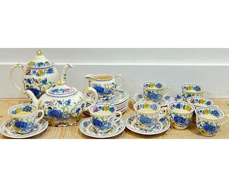 A Mason's Ironstone Regency pattern tea/coffee service with transfer printed floral design comprising eight cups and saucers 