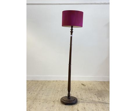 A 1930's / 40's turned oak lamp standard, complete with cylindrical shade H177cm