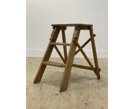 A vintage set of two rung pine step ladders H57cm