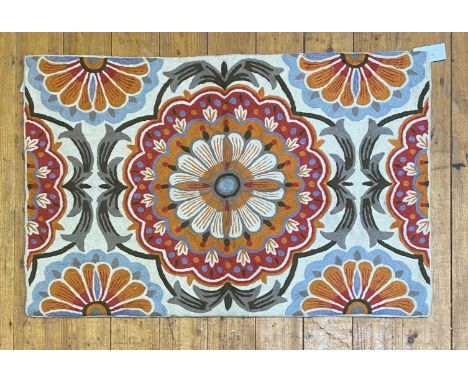 A Kashmiri hand chain stitched wool panel with rosette motif 93cm x 60cm