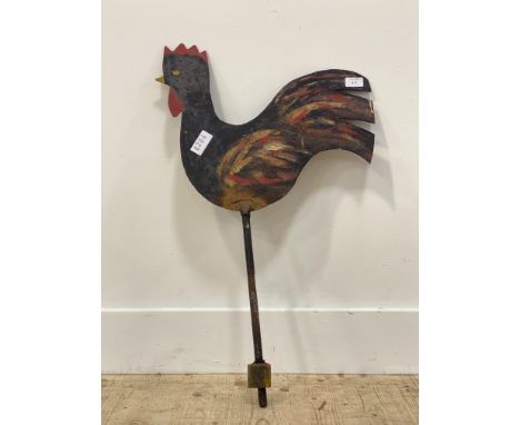 A painted wrought iron weather vane finial modelled as a cockerel H77cm