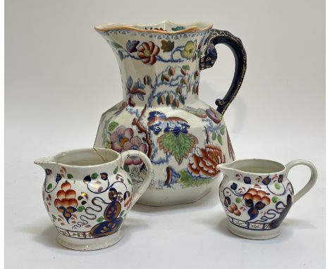 A Mason Ironstone pottery large pitcher with a stylized chinoiserie flying bird pattern (hairline crack to base)(h-20cm) (mar
