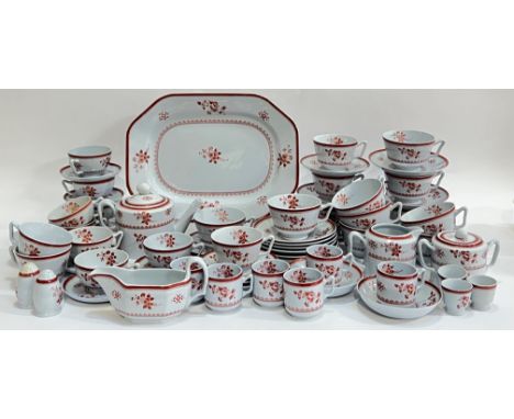 A Copeland Spode 'Gloucester' mixed tea/dinner service decorated with red floral sprigs, comprising a large octagonal platter