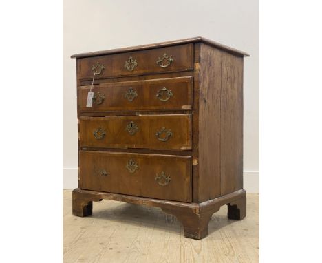 An 18th century walnut chest of small proportions, the top with moulded edge above four cross banded and graduated drawers, r