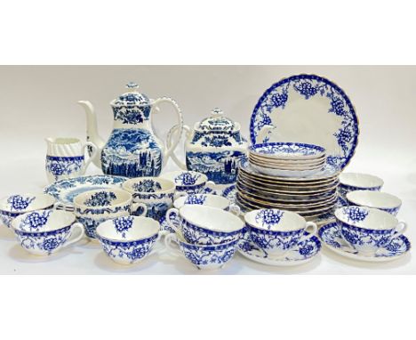 A mixed lot of blue and white comprising an Enoch Wedgwood Tunstall 'Royal Homes' transfer printed part tea/coffee service co