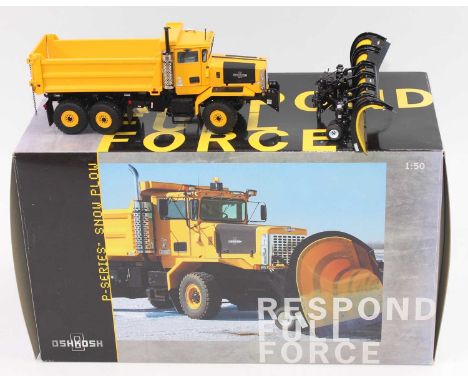 Sword Models 1/50th scale diecast model of an Oshkosh 3-Axle Snow Plough, finished in yellow, housed in the original polystyr