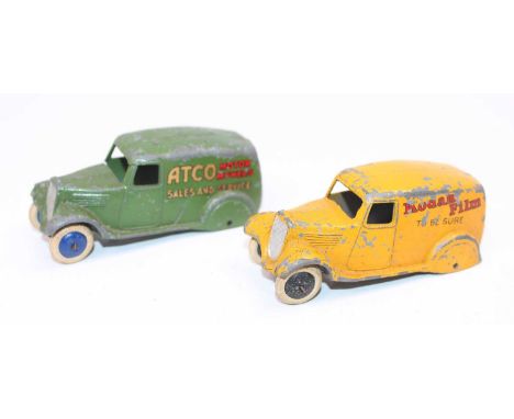 2 Dinky Toys 28 series type 2 Delivery Vans to include, No. 28g in "Kodak" livery, yellow body, silver grille, smooth black h