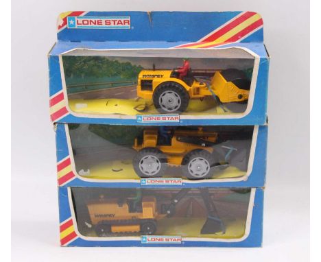 Lonestar Roadbuilers boxed diecast group, 3 examples all in original window boxes, to include Dozer Shovel, Road Roller and T