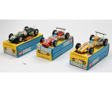 A Corgi Toys boxed racing car group, three examples all in original packaging to include No. 159 Cooper Maserati F1, No. 158 