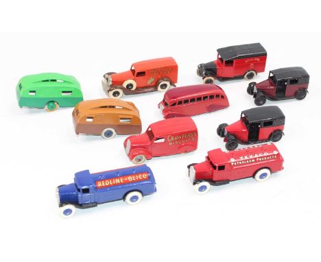10 various repainted and re-cast Dinky Toy diecasts, some original examples others by DGM, examples to include pre-war Carava