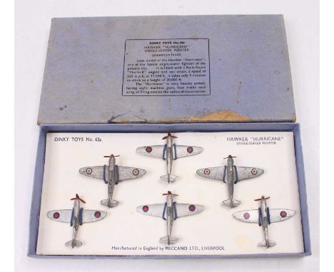 Dinky Toys pre-war No. 62S Hawker Hurricane Set containing 6 examples - finished in silver, red propellers, "R.A.F." roundels