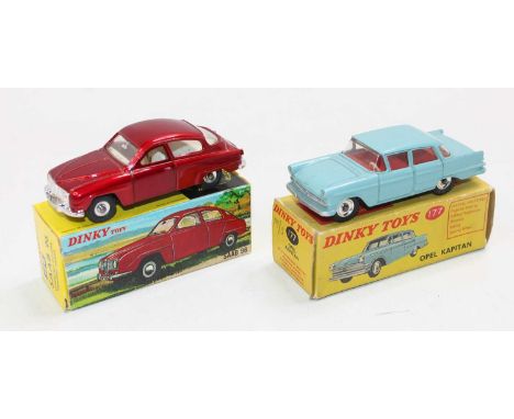 2 Dinky Toys comprising: No. 156 Saab 96 comprising metallic red body with off-white interior and spun hubs, in the original 