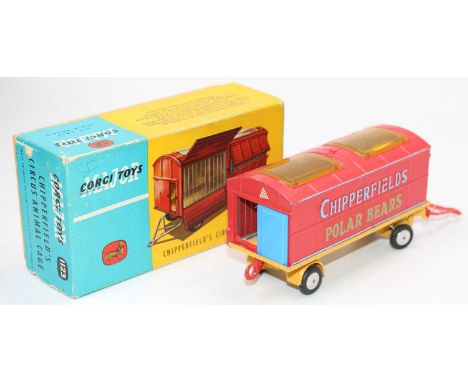 A Corgi Toys No. 1123 Chipperfield Circus Animal Cage, comprising of red and yellow body with blue sliding doors and polar be