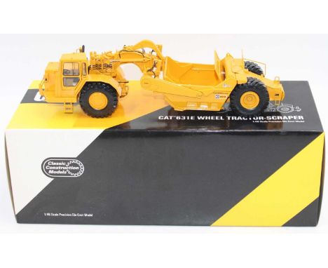 CCM Classic Construction Models, 1/48th scale diecast model of a CAT 631E Wheel Tractor Scraper, housed in the original box (