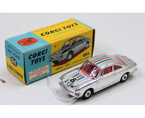 A Corgi Toys No. 315 Simca 1000 competition model, comprising of chrome body with racing stripe and Racing No. 8, complete wi