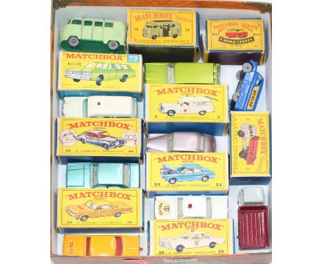 9 various boxed Matchbox Lesney 1-75's to include No. 3 Bedford Tipper, No. 3 Mercedes Benz 'Binz' Ambulance with stretcher, 