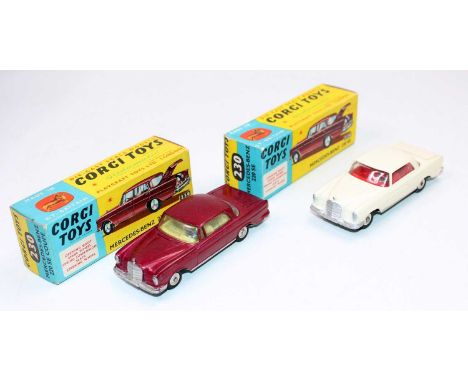 A Corgi Toys No. 230 Mercedes Benz 220SE Coupe, two examples, both housed in original boxes to include one finished in cream 