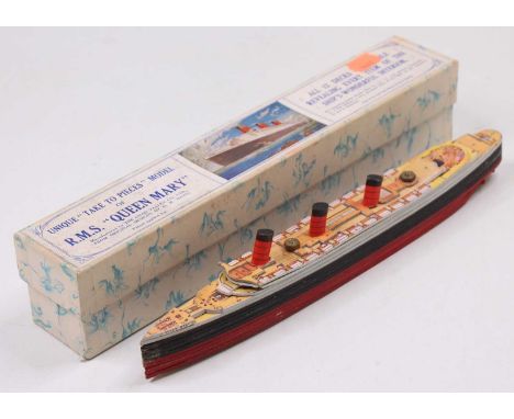 Chad Valley "Take to Pieces" Model of the RMS Queen Mary, built example, housed in the original box with leaflet