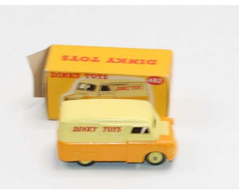 Dinky Toys No. 482 Bedford 'Dinky Toys' van, orange-yellow lower body with lemon upper body and hubs, Dinky Toys decals in re