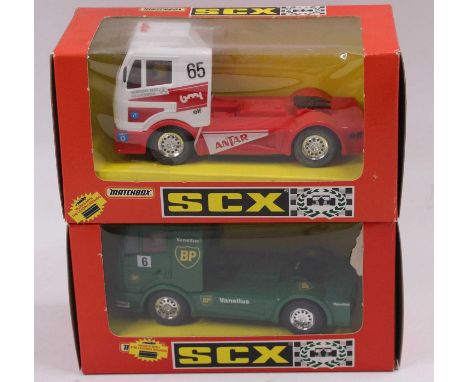 2 x Scaletrix Spanish SCX Mercedes Trucks to include, No. 83650 'Antar' livery, (unopened and unused), and No. 83640 'BP' liv