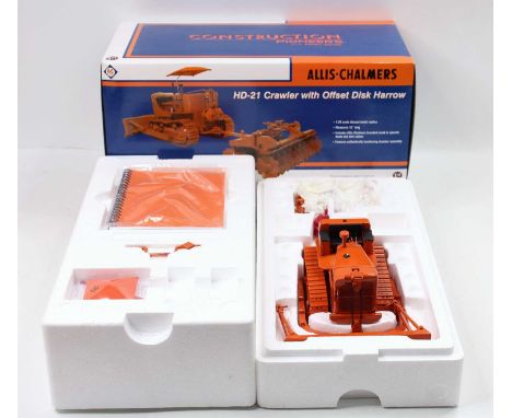 First Gear 1/25th scale diecast model of a Allis Chalmers HD-21 Crawler with Offset Disc Harrow, housed in the original box (