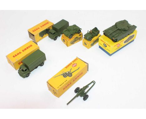 Dinky Toys boxed military group of 6 to include, No. 621 3 Ton Army Wagon, No. 623 Army Wagon, No. 651 Centurion Tank, No. 67