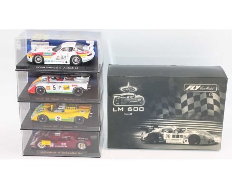 5 various boxed Fly 1/32 scale slot cars to include, No. A27 Marcos 600 LM 4h Jarama 1998, No. A7 Dodge Viper GTS-R A1 Ring '